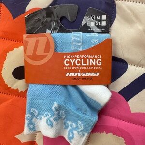 Novara Women’s Performance Cycling Socks — Light Blue & White